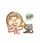 a little girl with cat-olio（個別スタンプ：1）
