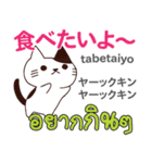 食いしん坊な猫日本語タイ語（個別スタンプ：1）