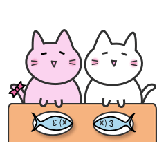 [LINEスタンプ] 白B猫＆ピンQ猫