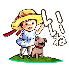 [LINEスタンプ] 麦わら帽子の女の子と子犬の夏